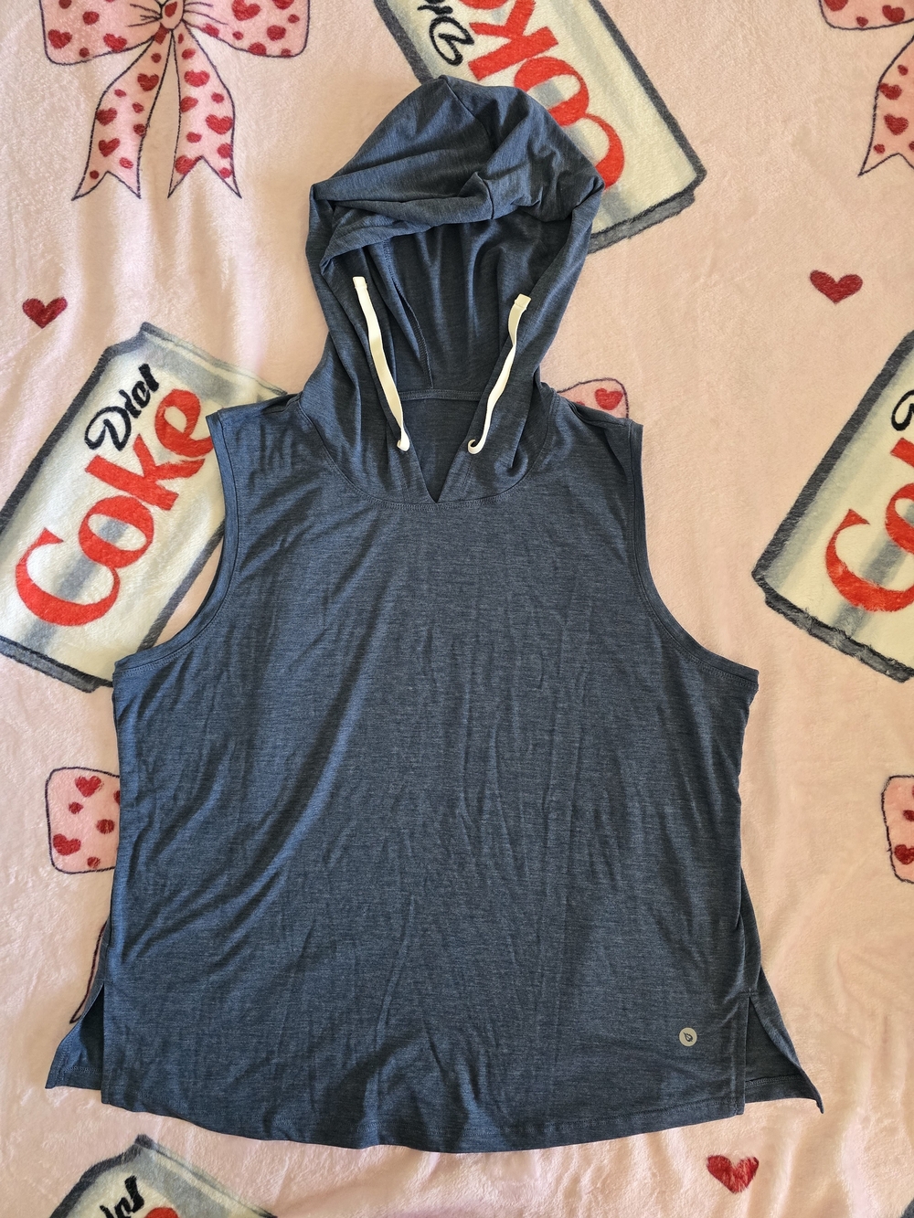 Baleaf Sleeveless Hooded Muscle Tee in Heather Blue with White Drawcords